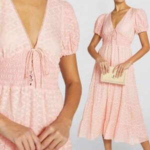 Alice + Olivia Tia Puff Sleeve Midi Dress Silk Pink English Rose Size 0